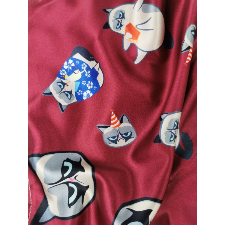Piżama z satyny jedwabnej L/XL- KOT bordo